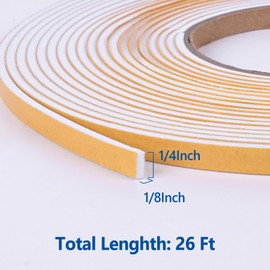 Self Adhesive Foam Tape Weatherstrip 1/4in x 1/8in x 26Ft High Density Foam Insulation Strips Foam Seal Weather Stripping with Strong Adhesive for Door and Window Sound Isolation Soundproofing
