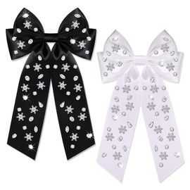 NLCAC 2PCS Christmas Hair Bows for Women Xmas Snowflake Hair Bows Christmas Hair Clips Festive Christmas Party Hair Accessories Holiday Decoration Gifts Snowflake-Black White