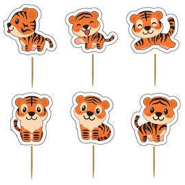 Topflier 48 Pcs Tiger Cupcake Toppers Decorations for Tiger Themed Party, Birthday Party Decorations, Baby Shower Supplies