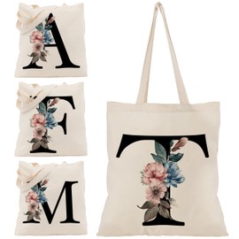 Initial Canvas Tote Bags for Womens - 35x40cm - Shoulder Tote Bag Birthday Gifts for Girl - Large Shopping Bag - Letter Bags (Initial #T)