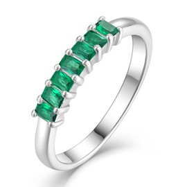 STARCHENIE 925 Sterling Silver Stackable Ring Baguette Cut Created Emerald Bands for Women Eternity Rings Size 10