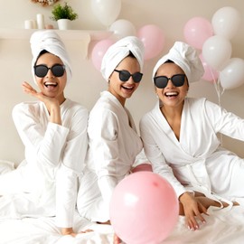 Haysandy 18 Pcs Bridesmaid Robe Sets Long Waffle Kimono Robe and Bath Towel Sunglasses Bridal Robes for Team Bride Bachelorette Party