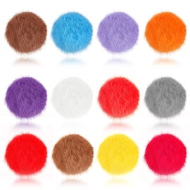 LEIFIDE 12 Pieces Real Rabbit Fur Pom Pom Kitty Cat Toy Fluffy Cat Balls Soft Fuzzy Balls for Kitty Pets Kitten Chase Quiet Play, 3 Inches in Diameter(Bright Color)