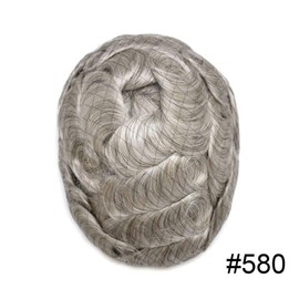 Hair Wonders Toupee For Men V-loop Real Human Hair Piece For Men 0.06mm Ultra Thin Skin Toupee Grey Hair System For Men Hairpiece Mens Toupee 8x10 90% Density #580#5 Medium Light Brown+80% Grey