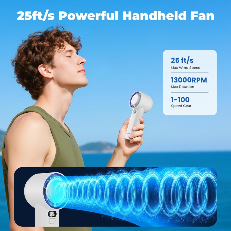 HandFan 5200mAh Portable Handheld Turbo Fan, 13000RPM Powerful Cooling Ice