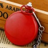 Red Smooth Cover Quartz Pocket Watch, Fashionable Roman Digital White