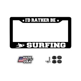 BLVD I'd Rather Be Surfing Surf Board Waves Ocean Wipeout Plastic License Plate Frame