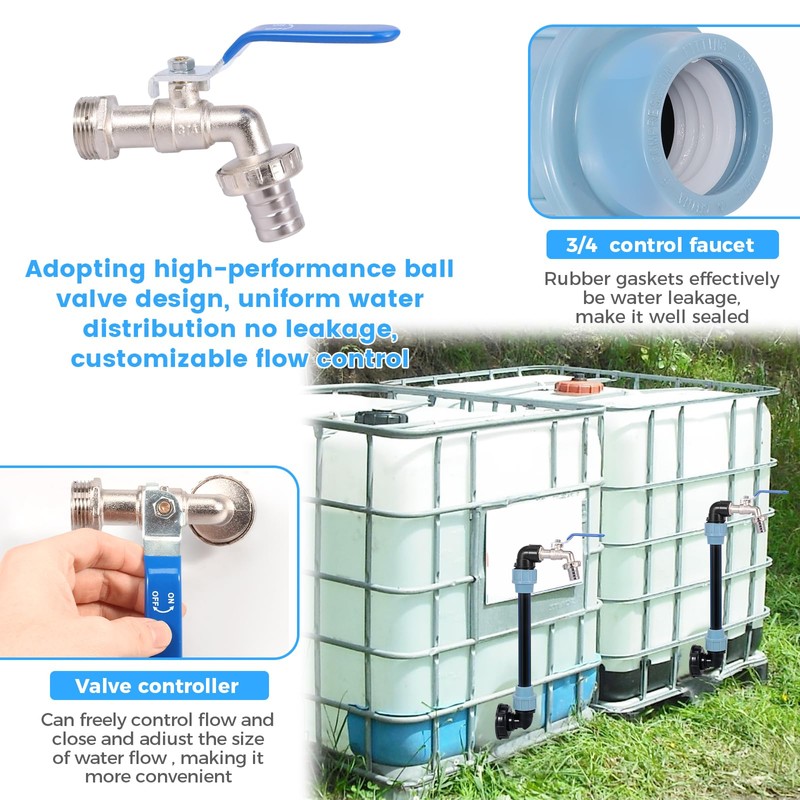Water Tank IBC Tote Adapter, 3/4" Hose Connection Replacement Water