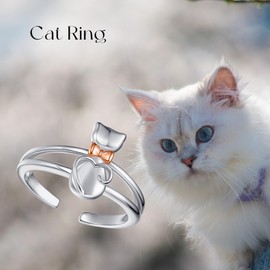 DAYLINLOVE Cat Ring 925 Sterling Silver Cat Adjustable Open Thumb Ring Pet Jewellery Gifts for Women Mum Grandma
