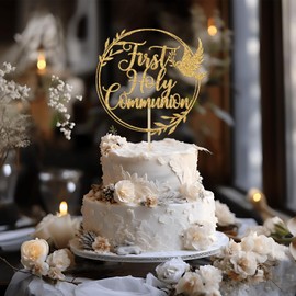 First Holy Communion Cake Topper, Spanish Baptism, Religious Christening, Wedding Baby Shower 1st Birthday Party Decorations, Gold Glitter