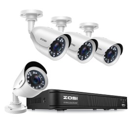 ZOSI H.265+ Full 1080p Home Security Camera System Outdoor Indoor, 5MP-Lite CCTV DVR 8 Channel and 4 x 1080p (2MP) Day Night Vision Weatherproof Surveillance Bullet Camera, Motion Alerts (No HDD)