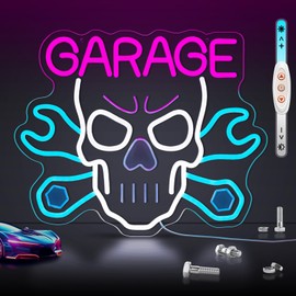 ADKALIV Garage Car Service Automotive Neon Signs, LED Neon Light for Auto Repair Shop, USB Dimmable Powered, LED Signs for Man Cave, Car Décor, Garage Accessories(White Skull)
