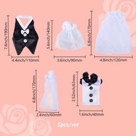 DELORIGIN Cup Covers Wedding Dresses Party Decor karton Set Ribbon Edge Cascade Wine Champagne Glass Bride and Groom Wine Bottle Covers Wedding Suit Cup Holder for Wedding Party Banquet Dinner Decor