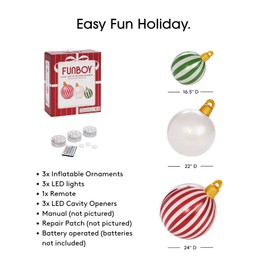 FUNBOY Giant Inflatable Light-Up Classic Christmas Ornaments, 3 Giant Sizes 24'', 22'' and 16.5'' Indoor/Outdoor (3 Pack)