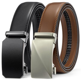 BOSTANTEN Mens Leather Belts Ratchet Dress Belt With Automatic Sliding Buckle 2 Pack in Gift Box Black