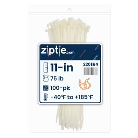 ZipTie.com 11-Inch Natural Nylon Multi-Purpose Zip Ties - 75-lb Tensile Strength Cord Management - UL 21S Listed Tie Wraps - Indoor Multi-Purpose (100-Pack)