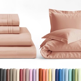 4 Piece Mauve Twin Bed Sheet Set with Duvet Cover - 8 to 16 inch Deep Pockets - 1 Flat, 1 Fitted Sheet & 2 Pillowcases - Oeko-TEX - Ultra Soft, Comfy and Wrinkle Free - Hotel Quality Luxury Bedding