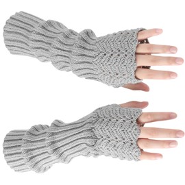 Tavaleu Arm Warmers Fingerless Gloves for Women, Winter Warm Thumb Hole Mittens Knitted Arm Sleeves, Long Fingerless Gloves