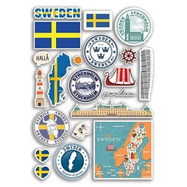 A4 Sticker Sheet Sweden Vinyl Stickers - Stockholm Landmarks City Beach Flag Map Holiday Suitcase Luggage Scrapbook Culture Travel #78883