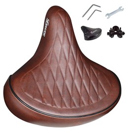 LEWEE Cruiser Brown Bike Seat, Extra Wide Bicycle Saddle Cushion, Comfortable Mountain Bicycle Seat for Men, Vintage Leather Beach Bike Seat for Women, Bicycle Replacement Accessories