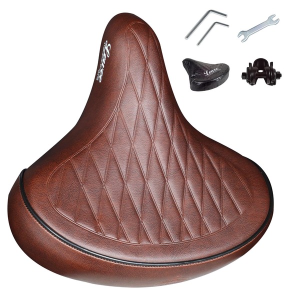 LEWEE Cruiser Brown Bike Seat, Extra Wide Bicycle Saddle Cushion,