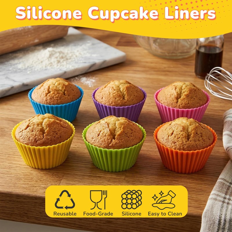 24 Pack Silicone Cupcake Liners for Baking, Multi-color Reusable Silicone