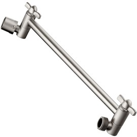 BRIGHT SHOWERS Brass Shower Head Extension Arm for Rain and Handheld Shower Head, 10 Inch Universal Shower Arm Extender, Height & Angle Adjustable, Brushed Nickel
