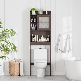 SEGAWE Bathroom Floor Cabinet Over Toilet Space Saver Storage Shelf Rack Wood Brown