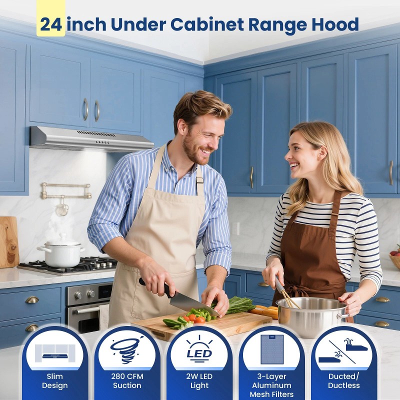 Zomagas 24 inch Range Hood Under Cabinet, Stainless Steel Range