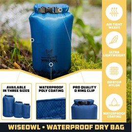 Wise Owl Outfitters Waterproof Dry Bag 3-Pack – Lightweight & Airtight 5L/10L/20L Small & Large Dry Bags for Kayaking, Beach, Travel, Boating, Hiking