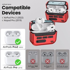 (with Safety Lock) Pager Case Compatible with AirPods Pro 2nd Generation Case Cover with Cleaner Kit,Hard TPU Full Protection for AirPods Pro 2 Charging Case(USB-C)(2023/2022/2019) for Men-Red