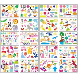 VEYLIN Stencils for Kids Crafts Reusable, 20 Assorted Stencils Letters Flowers Animals Stencil Childrens Painting