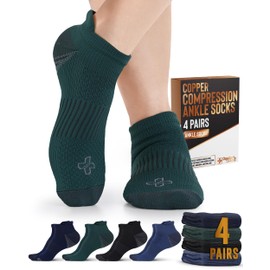 Doctor's Select Copper Ankle Compression Socks for Women and Men - 4 Pairs | Copper Socks for Women | Compression Socks for Plantar Fasciitis | Arch Support Socks for Women | Black, Aqua,Blu/Nvy
