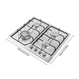 4 Burners Gas Cooktop Built-In Stainless Steel Stove 24.6x21.4x6.7 Inch Pulsed Ignition, Independent Control Knobs Kitchen Cooking Tools for Homes or Restaurants