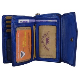 Hill Burry Women's Purse with Multiple Compartments Genuine Leather Brown RFID Wash Leather Wallet Blue, blue, Classic