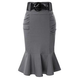 Belle Poque Gray Skirt for Work Vintage High Waist Stretch Pencil Skirt for Women Business Gray L