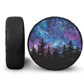YGFLPPV Aurora Forest Spare Tire Cover PU Leather, Weatherproof Wheel Protectors Tyre Covers Universal Fit for Trailer RV SUV Truck Camper Travel Trailers, 14" Fits Tire Diameter 23.6"-27.5"