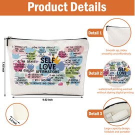 2PCS Positive Affirmations Makeup Bag Self Love Gifts Mental Health Inspirational Gifts for Women Girl Sister the Counselor Coworker Birthday Friendship Graduation Travel Toiletry Cosmetic Bag