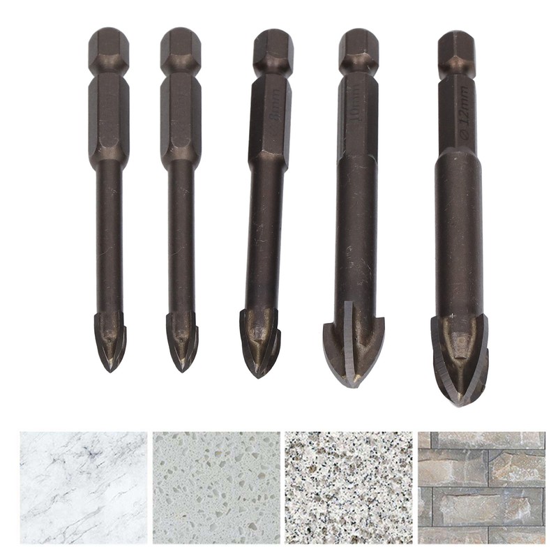 5Pcs Cross Tile Drill Bit Carbide Hex Shank Drills Bits