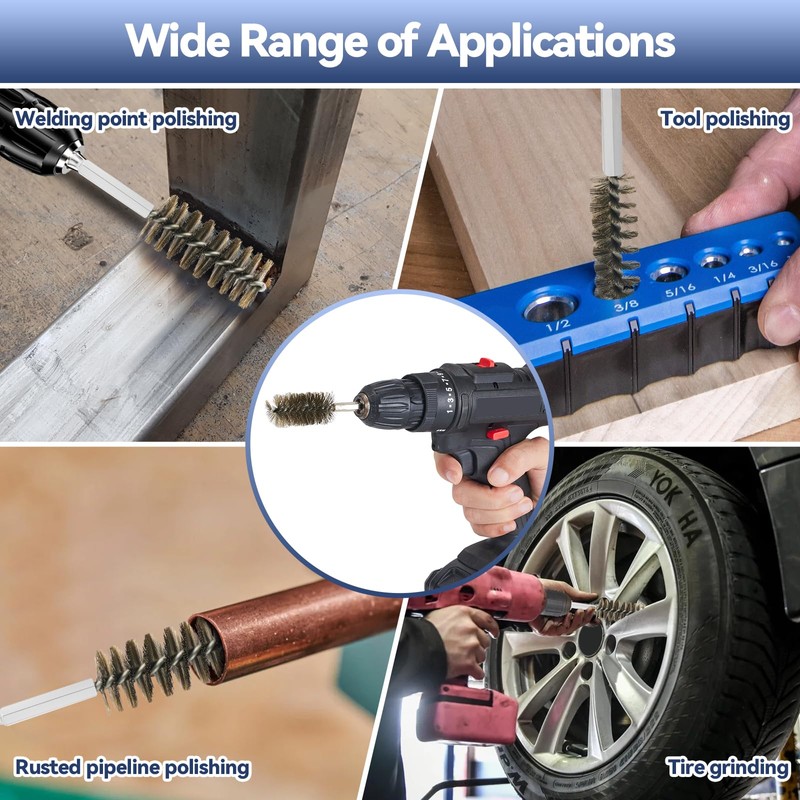 12 Pcs Stainless Steel Bore Brush, Wire Brush for Drill