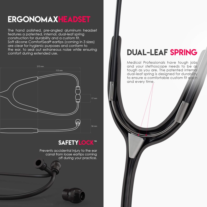MDF Acoustica Lightweight Adult Stethoscope Dual Head White Tube Pink