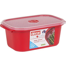 Decor Microsafe Decor Oblong Container with Rack, 1.6 Litre Capacity, Red (Model: 127900-006)