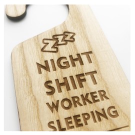 Night Shift Worker Sleeping Do Not Disturb Wooden Hanging Door Knob Sign Office Home With Icon