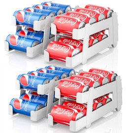 LAMU 4 Pack Soda Can Organzier Dispenser for Refrigerator Drink Organzer for Fridge - 2 Size Replaceable Metal Rods for Strandard & Tall Can, Pop Can Holder Storage - Hold 9 Cans Each