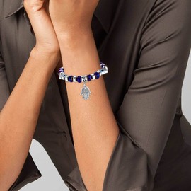 Wendalern Evil Eye Hamsa Bracelet Crystal Beads Fatima Hand Bracelet Stretch Sideway Blue Eye Hamsa Hand Bracelet Turkish Lucky Evil Eye Bracelet Jewellery for Women and Men