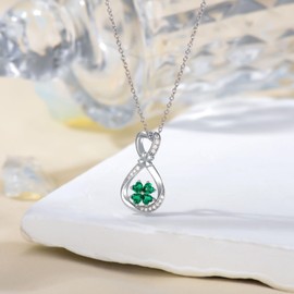 MEIDERBO Infinity Clover Necklace for Women 925 Sterling Silver Lucky Four Leaf Clover Pendant Jewelry for Birthday Christmas