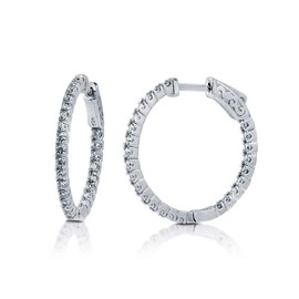 BERRICLE Sterling Silver Cubic Zirconia CZ Medium Fashion Inside-Out Hoop Earrings for Women 1 inch, Rhodium Plated