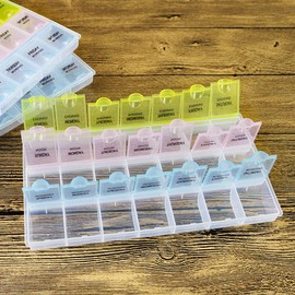 INVODA Pill Case 7 Day Weekly Pill Box with Medication Reminder Pill Organizer - Morning Noon Evening Daily 21 Detachable Compartments