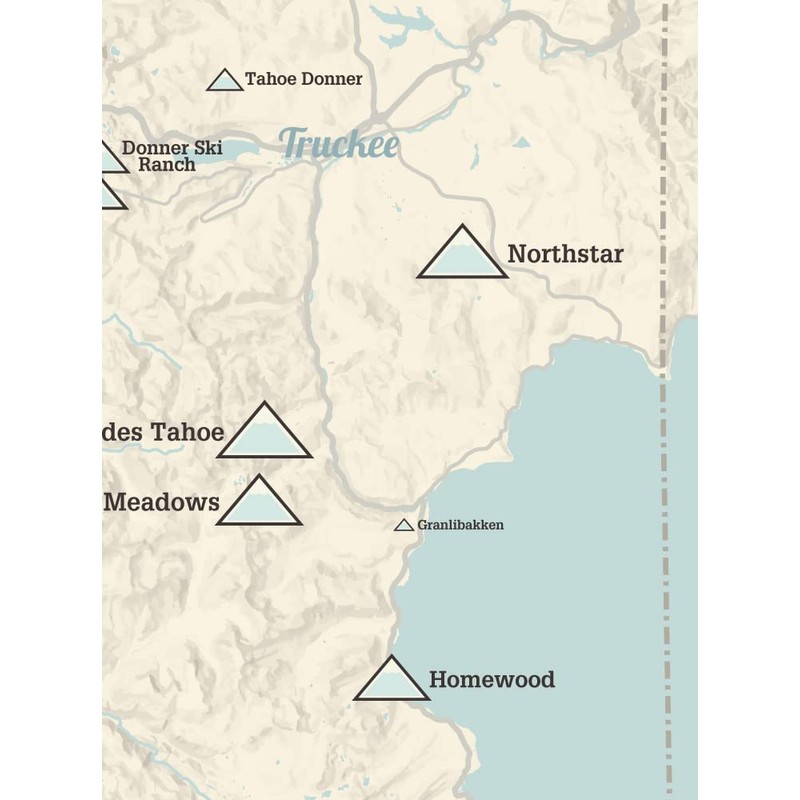 Lake Tahoe Ski Resorts Map 18x24 Poster (Beige & Blue)