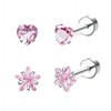 ALRNBY 2Pairs Silver Earrings for Women Dainty Pink Heart Flower